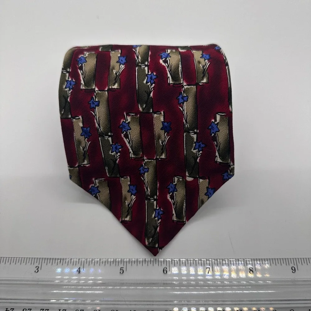 J. Garcia Necktie Floral Burgundy Blue Abstract Silk Tie‎